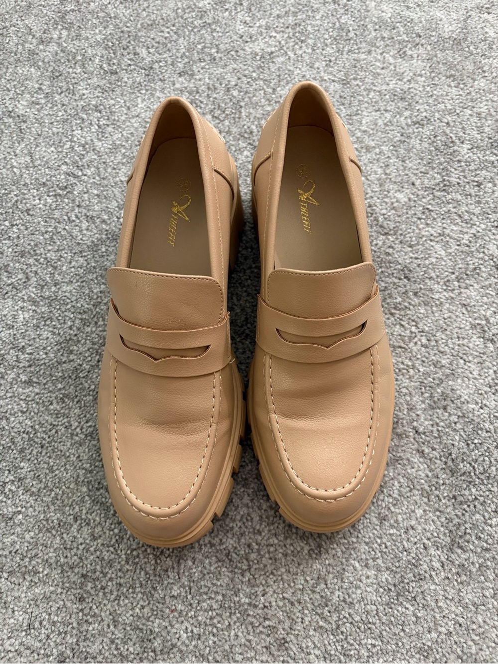 Tan Leather Penny Loafers for Women